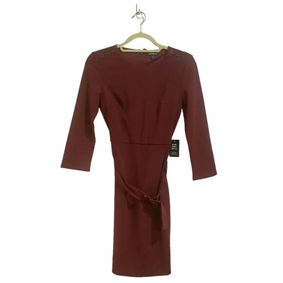 Express Burgundy Belted Midi Dress Sz XS NWT - Picture 1 of 13